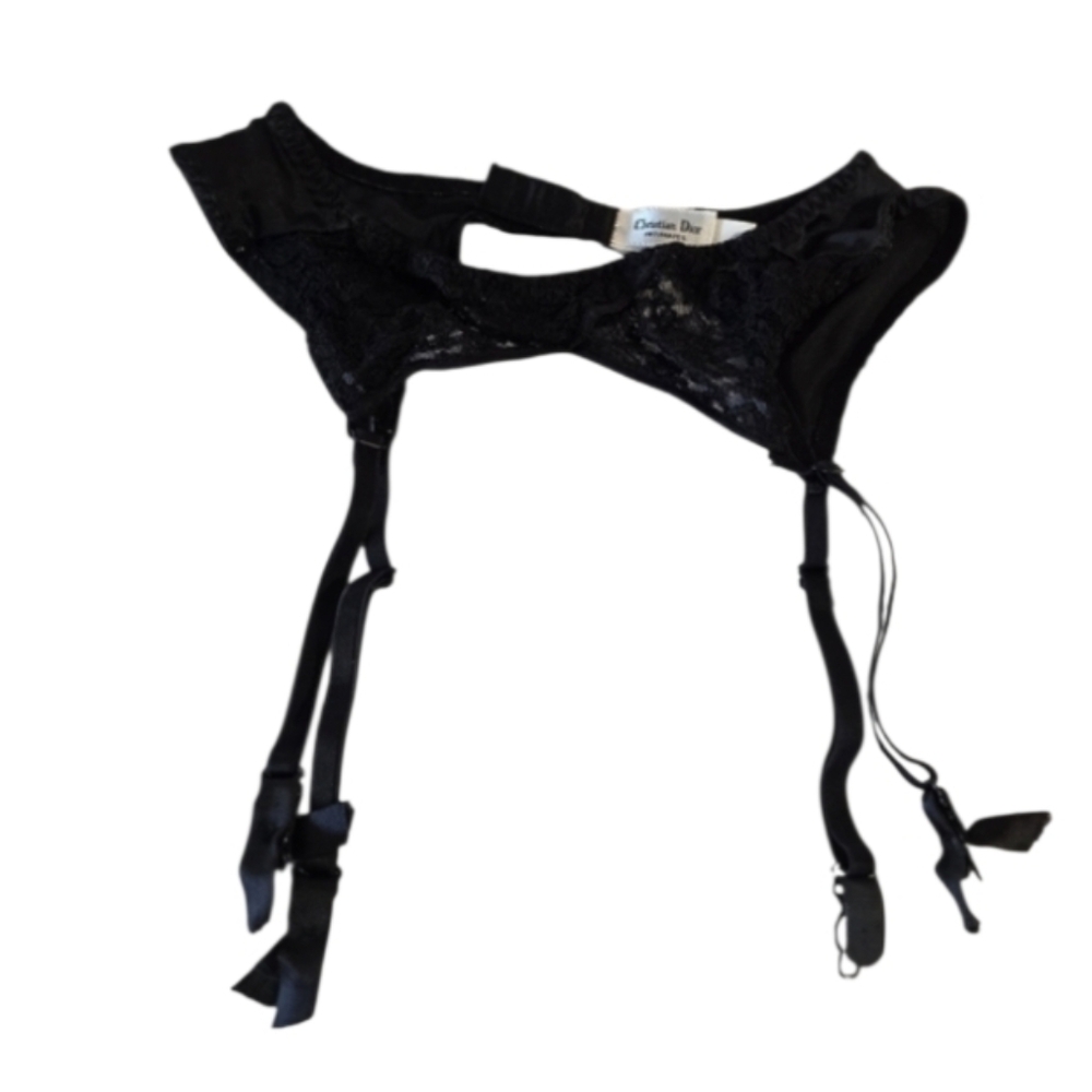 Vintage 90s Christian Dior Black Lace Garter Belt Coquette Goddess Feminine